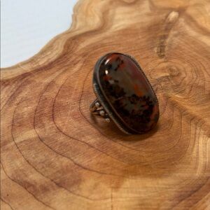 Elegant Multi Colored Agate or Jasper Stone ring set in Sterling Silver